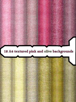 12 A4 Textured Pink and Olive Backgrounds with Glitter