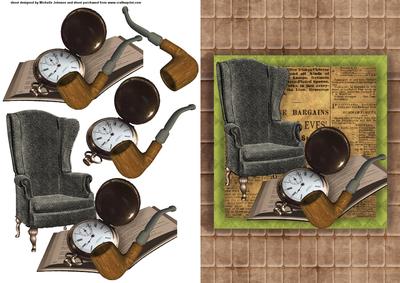 Vintage Pocket Watch, Armchair and Book Card Front