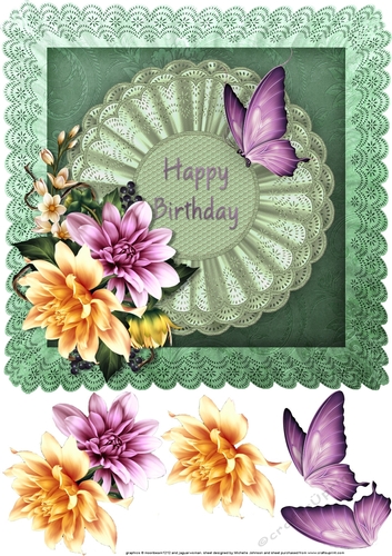 Dahlias and Butterflies 8 x 8 Card Front with Decoupage