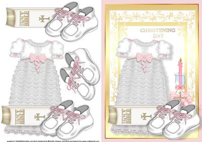 Christening Gown Girl Quick Card Front with Decoupage