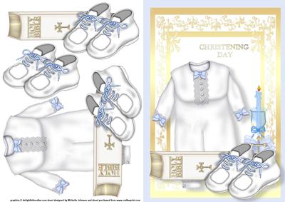 Christening Gown Boy Quick Card Front with Decoupage