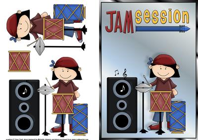 Jam Session Drummer Boy Quick Card Front with Decoupage