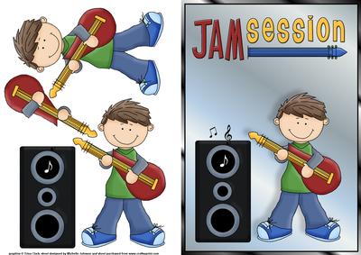 Jam Session Guitar Boy 2 Quick Card Front with Decoupage