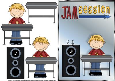 Jam Session Keyboard Boy Quick Card Front with Decoupage