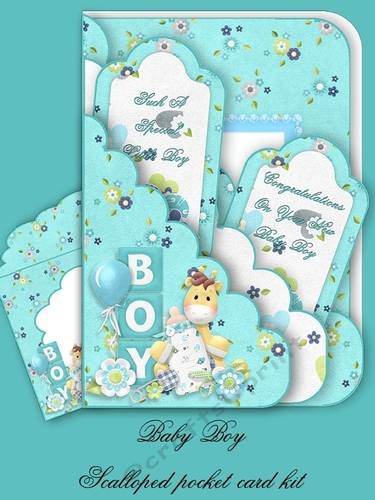 Baby Boy Scallop Pocket Card Kit with Envelope
