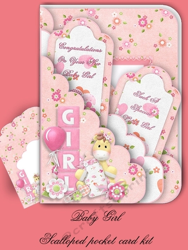Baby Girl Scallop Pocket Card Kit with Envelope