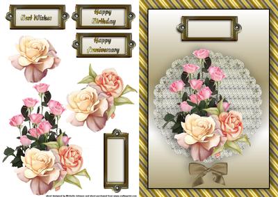 Pink Rose Birthday and Anniversary Card Front with Decoupage