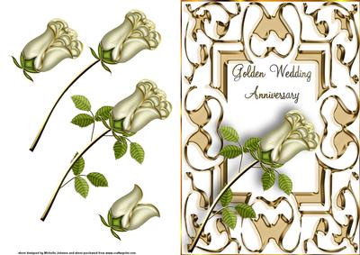 Golden Wedding Rose Quick Card Front with Decoupage