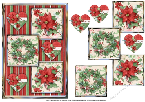 Hearts and Poinsettias Three Square Quick Card