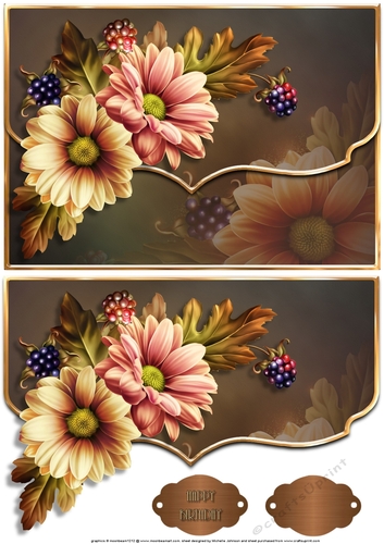 Antique Autumn Flowers Fancy Edge Envelope Card