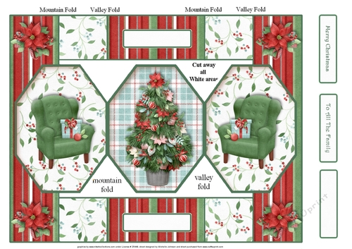 Christmas Tree Octagon Folded Pop-up Card 