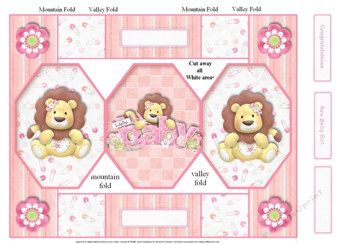 New Baby Girl Octagon Folded Pop-up Card 