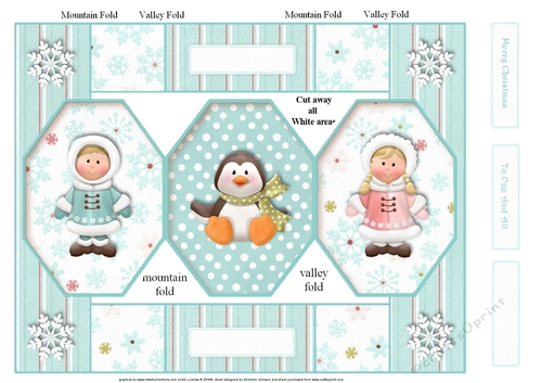 Eskimo Escapades Penguin Octagon Folded Pop-up Card 