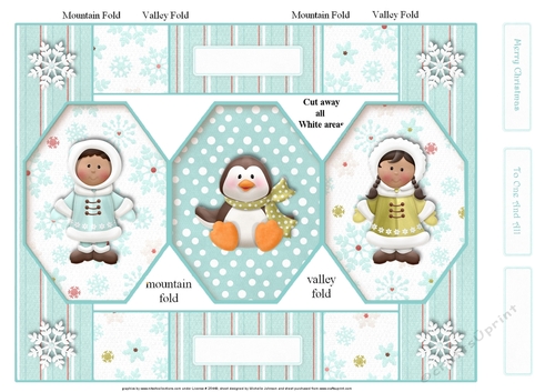 Ethnic Eskimo Escapades Penguin Octagon Folded Pop-up Card 