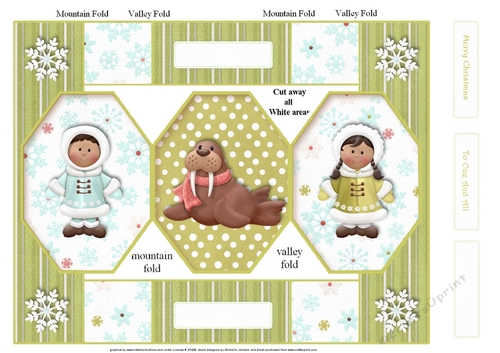 Ethnic Eskimo Escapades Walrus Octagon Folded Pop-up Card 