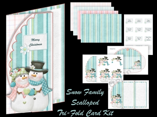 Snow Family Scalloped Edge Tri Fold Card With Envelope
