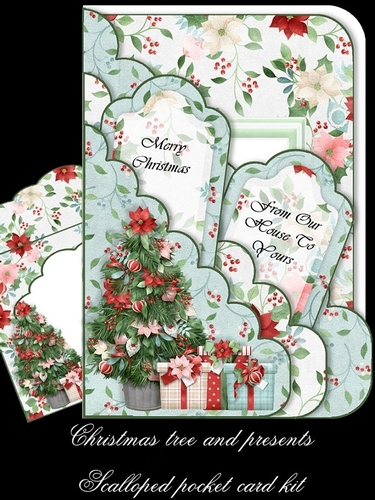 Christmas Tree and Presents Scallop Pocket Card Kit with Envelope