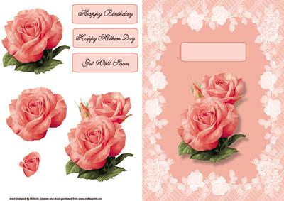 Peach Roses Quick Card Front with Decoupage