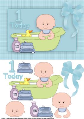 1 Today Bath Time Boy Quick Card Front with Decoupage