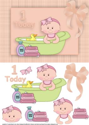 1 Today Bath Time Girl Quick Card Front with Decoupage