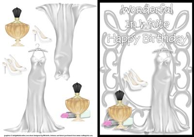 Wonderful in White Birthday Quick Card Front with Decoupage