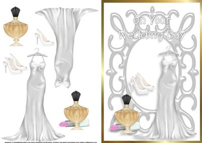 Wonderful in White Wedding Day Card Front with Decoupage