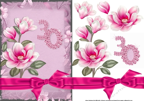 Pink Magnolia 30 Card Front with Decoupage