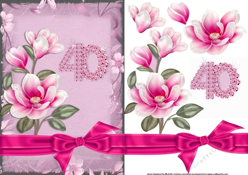 Pink Magnolia 40 Card Front with Decoupage