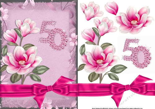 Pink Magnolia 50 Card Front with Decoupage