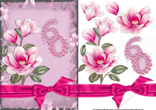 Pink Magnolia 60 Card Front with Decoupage