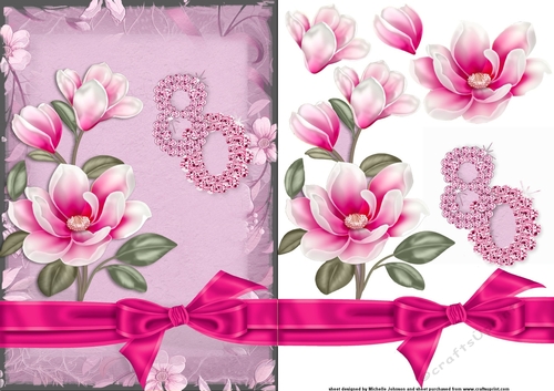 Pink Magnolia 80 Card Front with Decoupage
