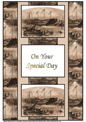 Old Ship Yard Sepia 3 Panel Fold Back Card