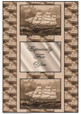 Old Sailing Ship Sepia 3 Panel Fold Back Card