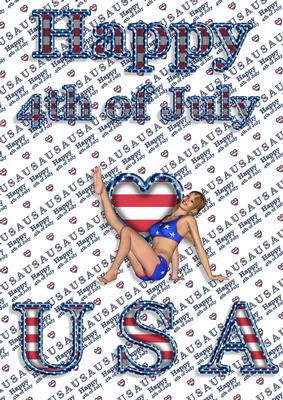 A4 Love Usa Card 4th July with Cheerleader