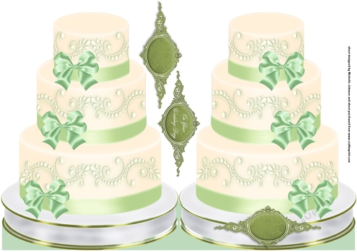 Cream & Green Wedding Cake Shaped Card