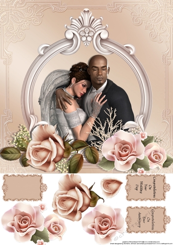 8x8 Mixed Race 1 Wedding or Anniversary Card