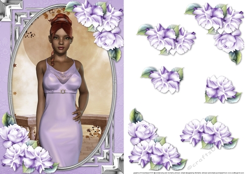 Ethnic Lady in an Elegant Lilac Dress and Roses