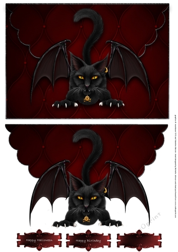 Vampire Bat Cat Scalloped Faux Envelope Card