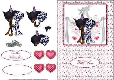 Puppy Love Wedding or with Love Card Front with Decoupage