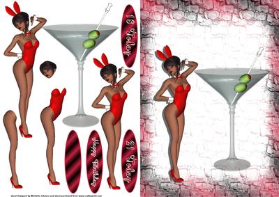 18th or 21st Bunny Girl Standing Card Front with Decoupage