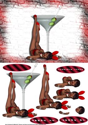 18th or 21st Bunny Girl Laying Card Front with Decoupage