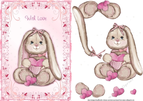 Watercolour Bunny Rabbit Card front With Love