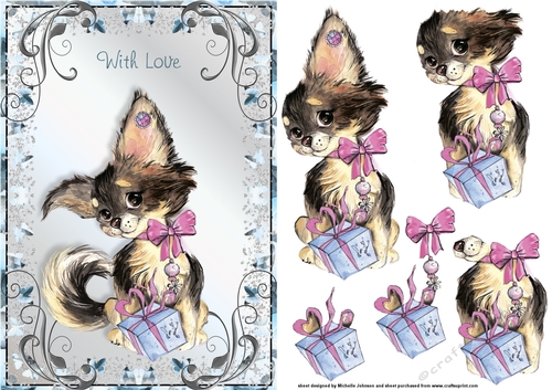 Watercolour Chihuahua Card Front With Love