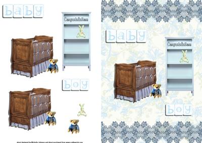 Baby Boy in Shabby Chic Quick Card Front with Decoupage