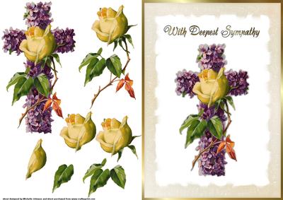 Vintage Floral Sympathy Cross Card Front with Decoupage