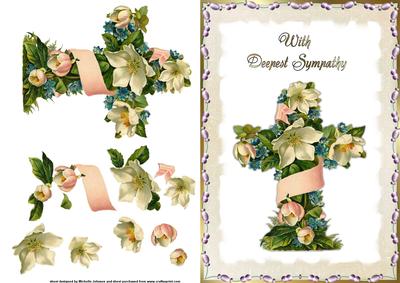 Vintage Floral Sympathy Cross 1 Card Front with Decoupage