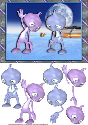 Cute Aliens with Butterfly Card Front with Decoupage