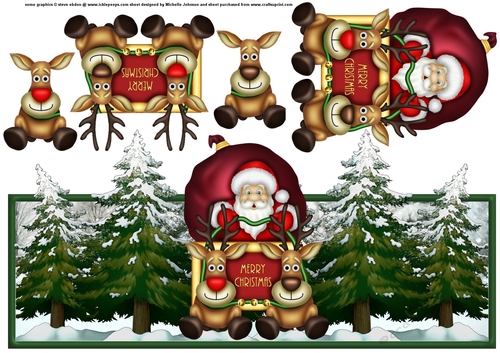 Santa And His Sleigh Over The Top Large Card