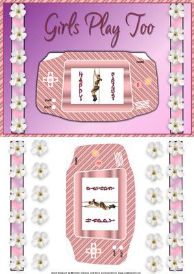 Girls Play Too Quick Card Front with Decoupage