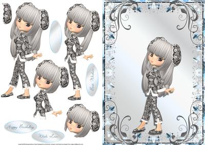 Cute Oriental Girl Quick Card Front with Decoupage